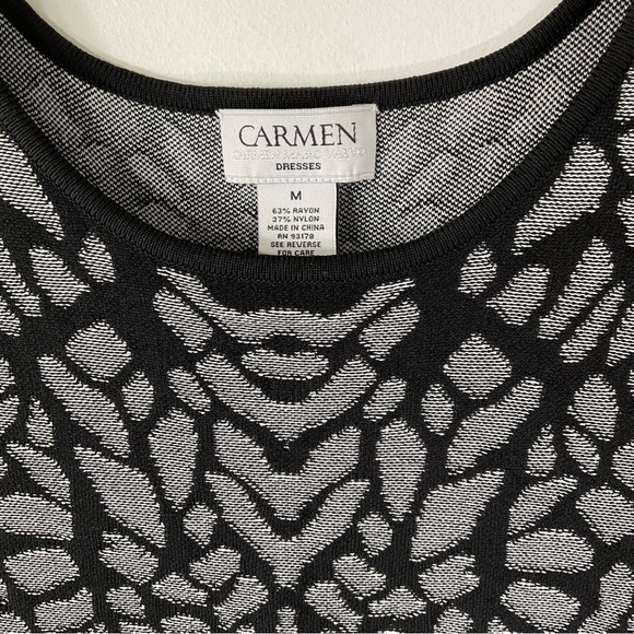Carmen Mark Valvo Black Grey Knit Midi Dress M Print Bodycon - Picture 4 of 10